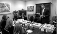 Eating pizza with the interns.