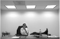 In his temporary Senate office.