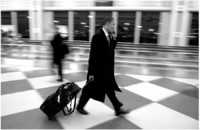 Walking through O'Hare Airport.