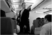 Walking onboard a plane.