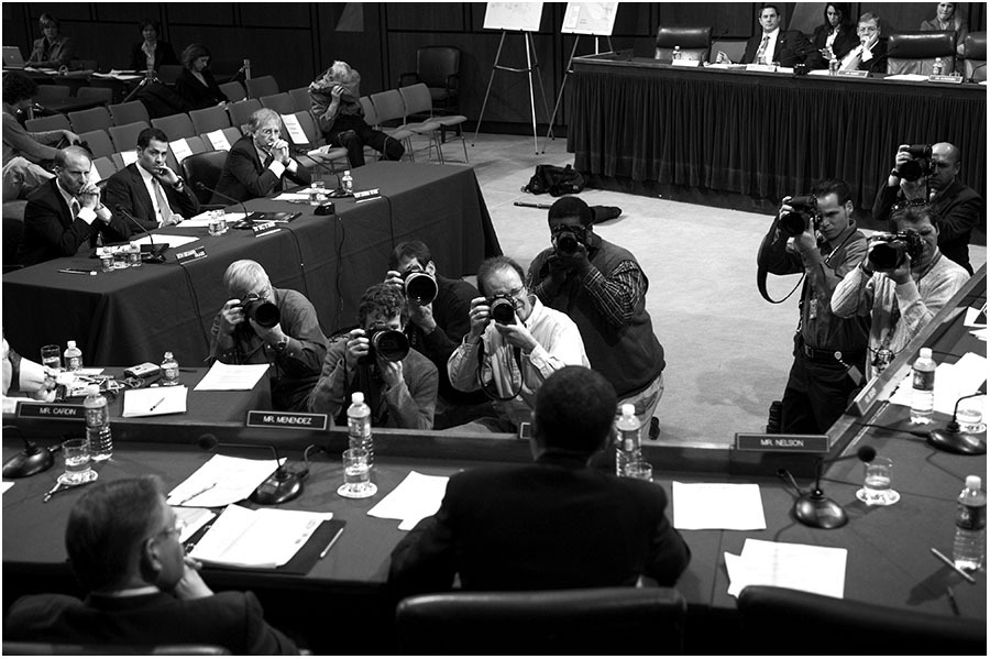 Photographers zoom in on Obama and not the witnesses at a Senate hearing. : The Rise of Barack Obama : Pete Souza Photography