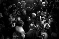 Arriving in Springfield, the night before his presidential announcement.